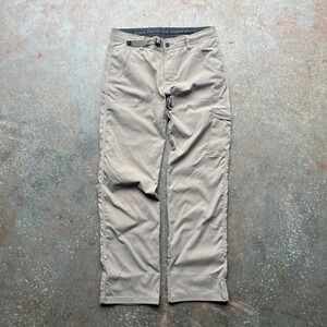 Prana Zion Mens 32x32 Tan Stretch Cargo Hiking Pants Built-in Belt Snap Leg Hem